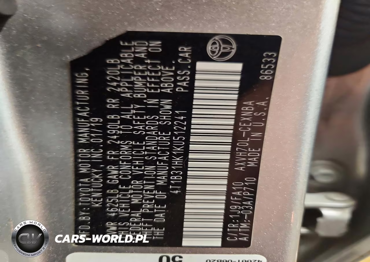 2019 Toyota Camry Le VIN:4T1B31HK1KU512241 - 13