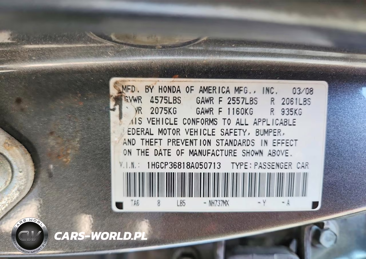 2008 Honda Accord Exl VIN:1HGCP36818A050713 - 13