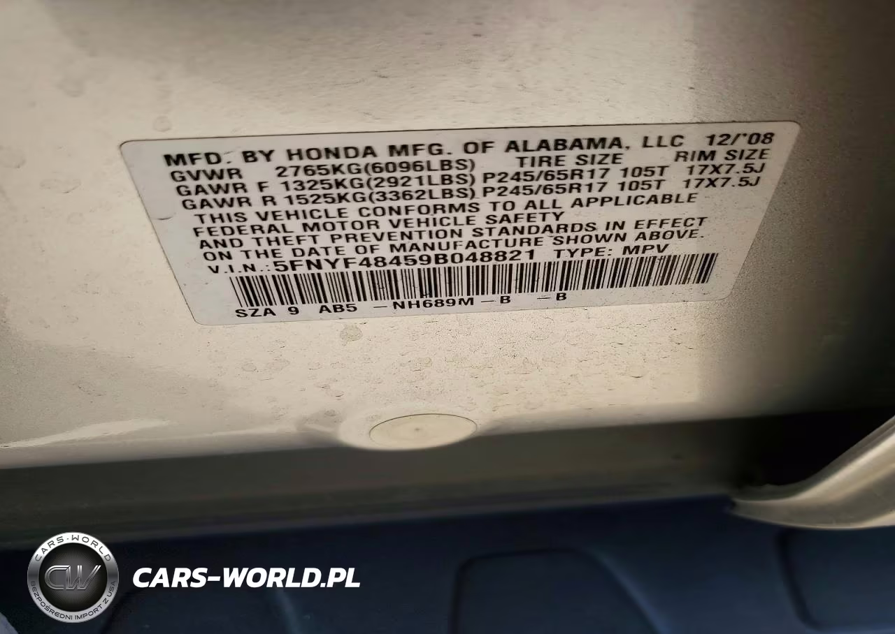 2009 Honda Pilot Ex VIN:5FNYF48459B048821 - 13