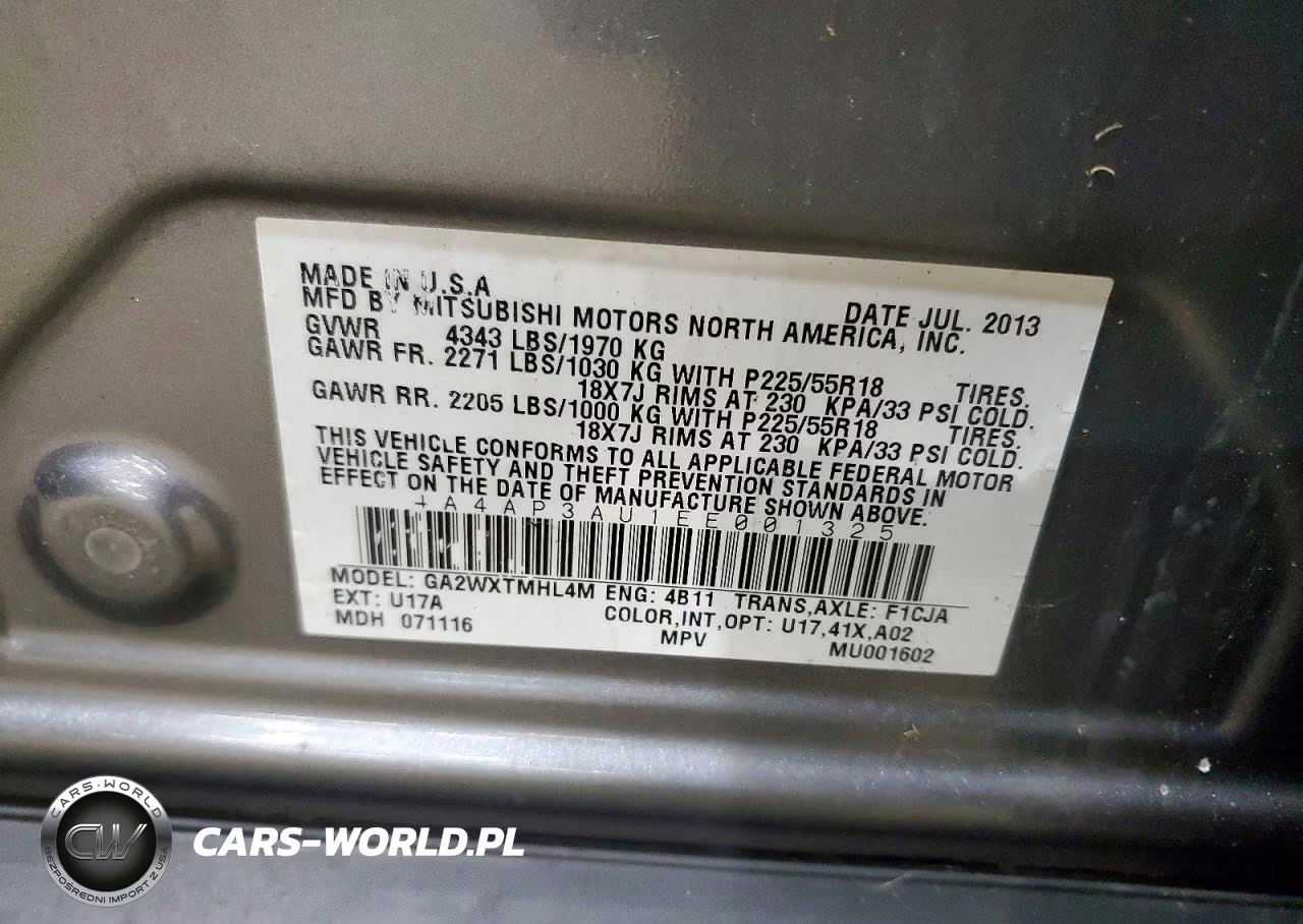 2014 Mitsubishi Outlander Sport Es VIN:4A4AP3AU1EE001325 - 13