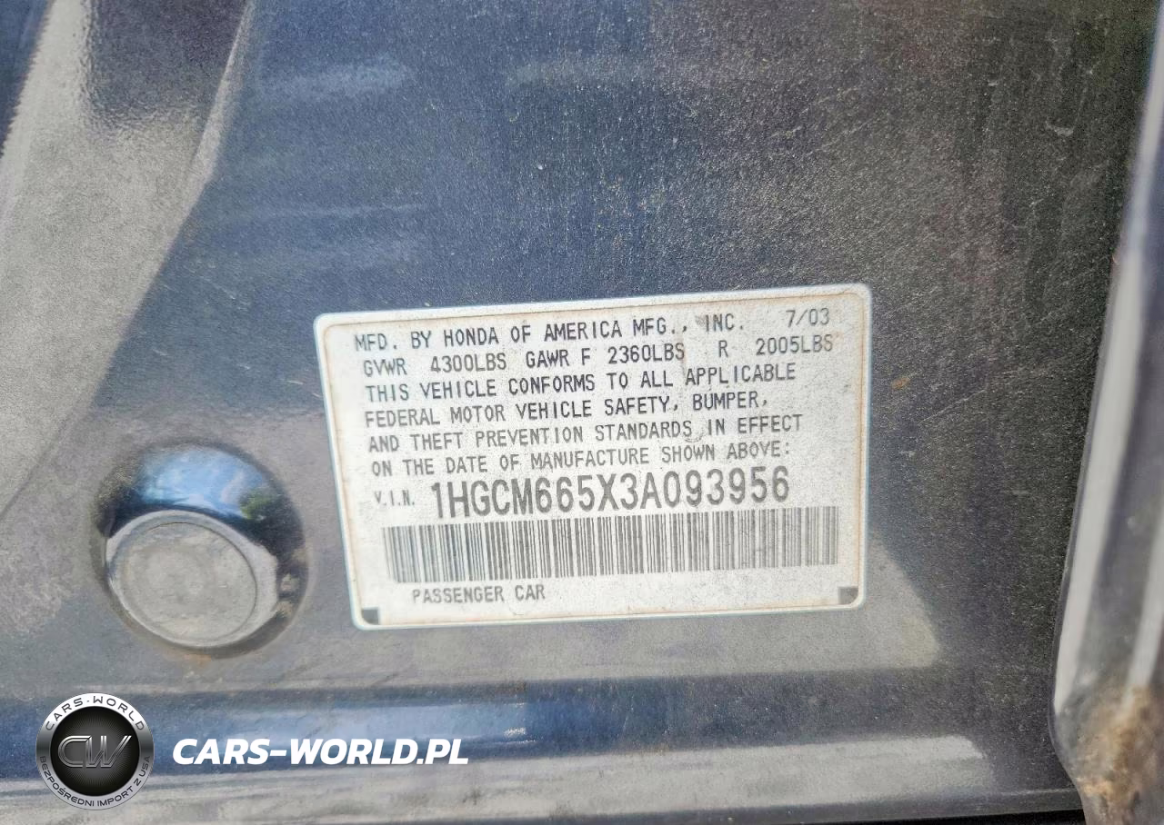 2003 Honda Accord Ex VIN:1HGCM665X3A093956 - 12