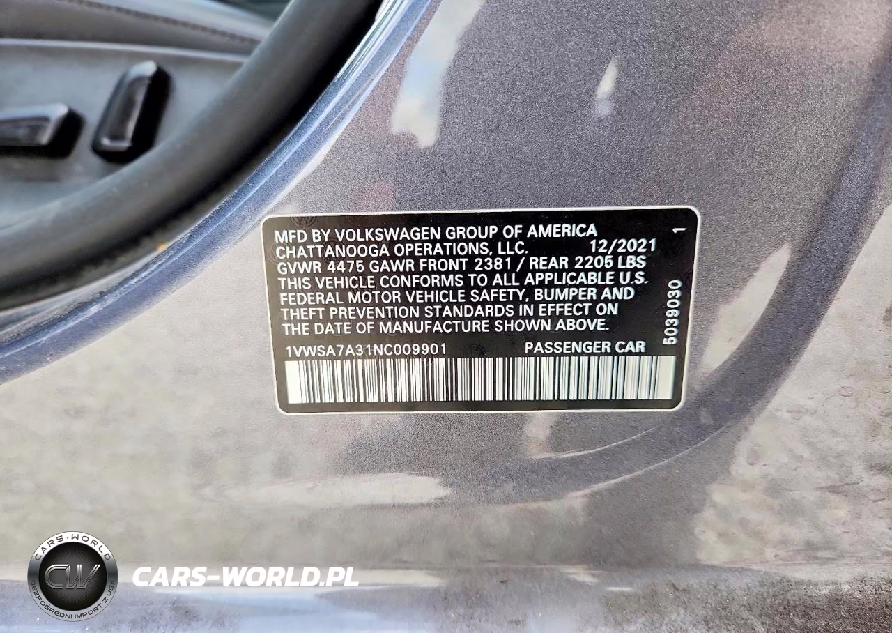 2022 Volkswagen Passat Se VIN:1VWSA7A31NC009901 - 12