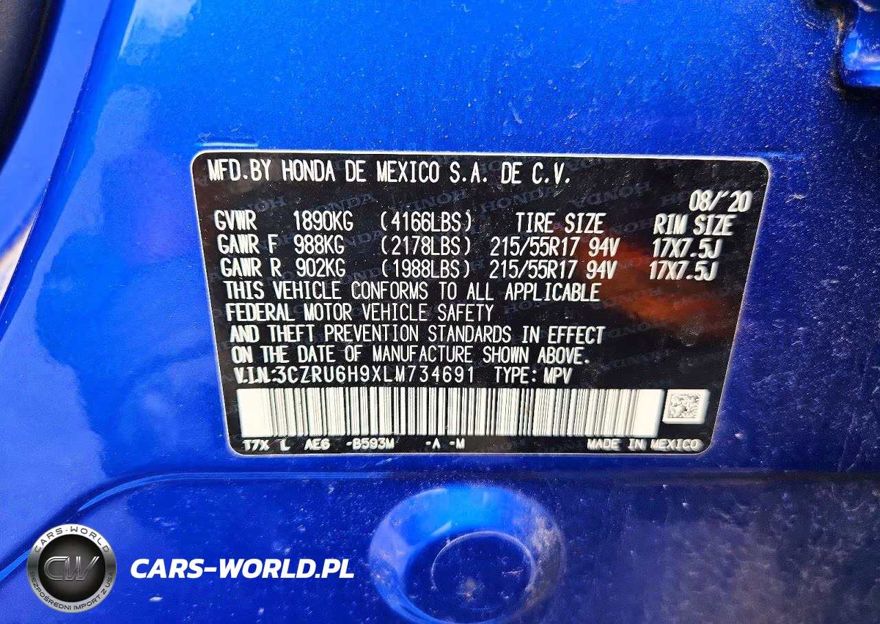 2020 Honda Hr-V Touring VIN:3CZRU6H9XLM734691 - 14