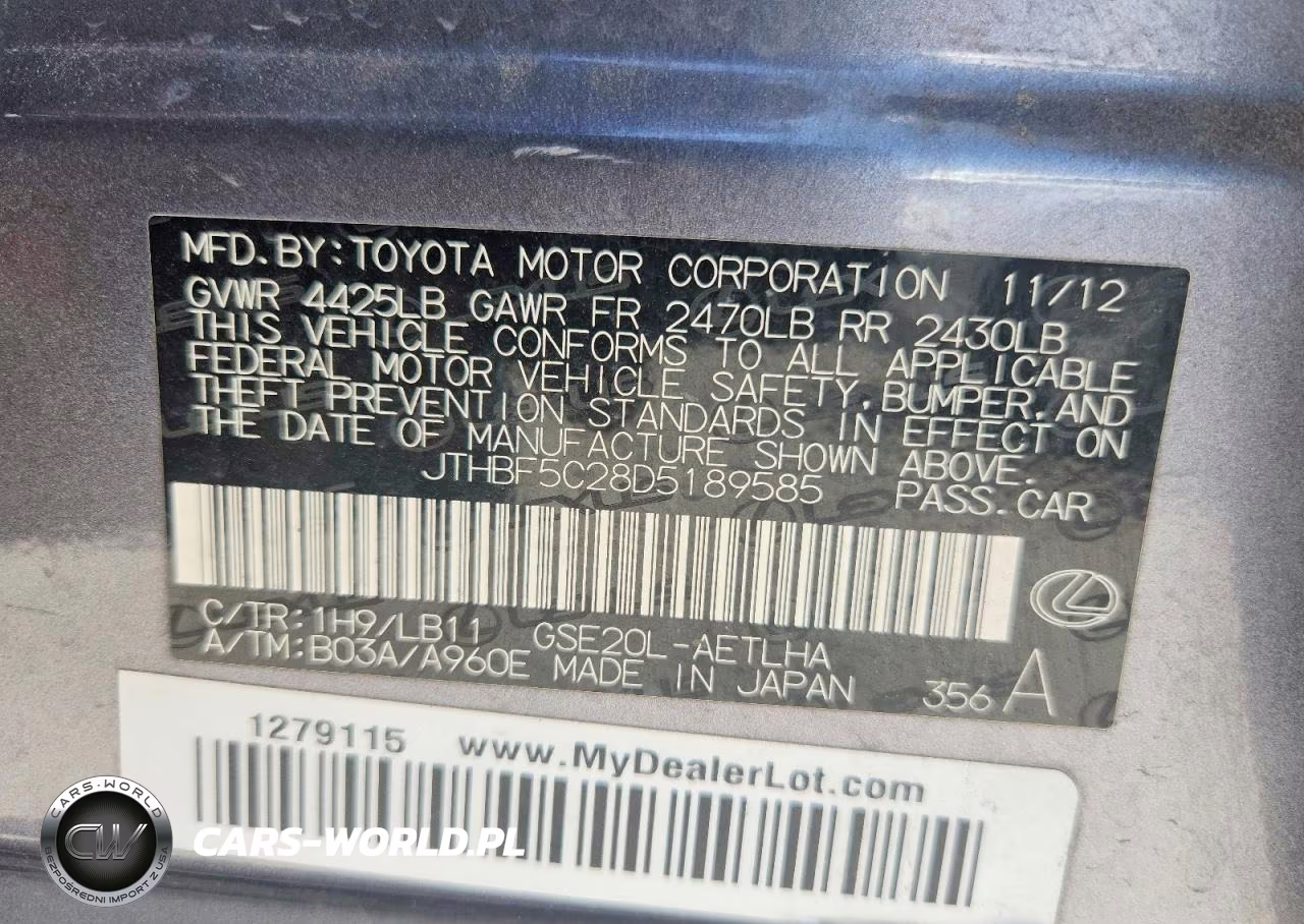 2013 Lexus Is 250 VIN:JTHBF5C28D5189585 - 12