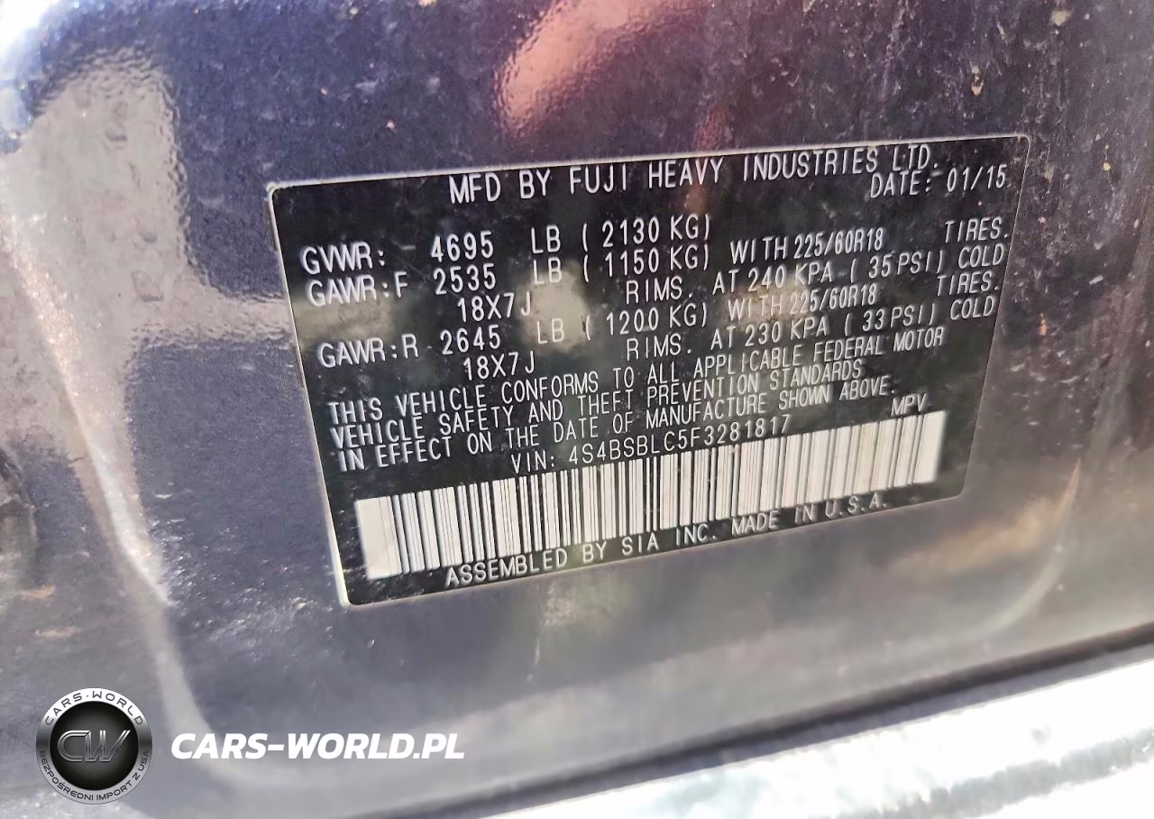2015 Subaru Outback 2.5I Limited VIN:4S4BSBLC5F3281817 - 13
