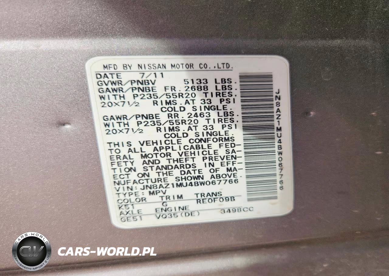 2011 Nissan Murano S VIN:JN8AZ1MU4BW067766 - 14