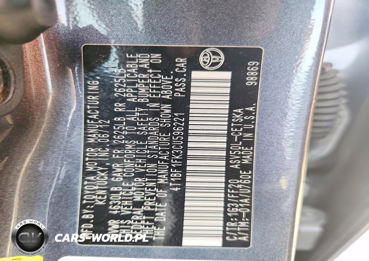 2012 Toyota Camry Se VIN:4T1BF1FK3CU596221 - 12