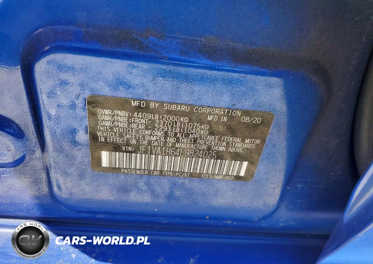 2020 Subaru Wrx Limited VIN:JF1VA1H64L9824025 - 13