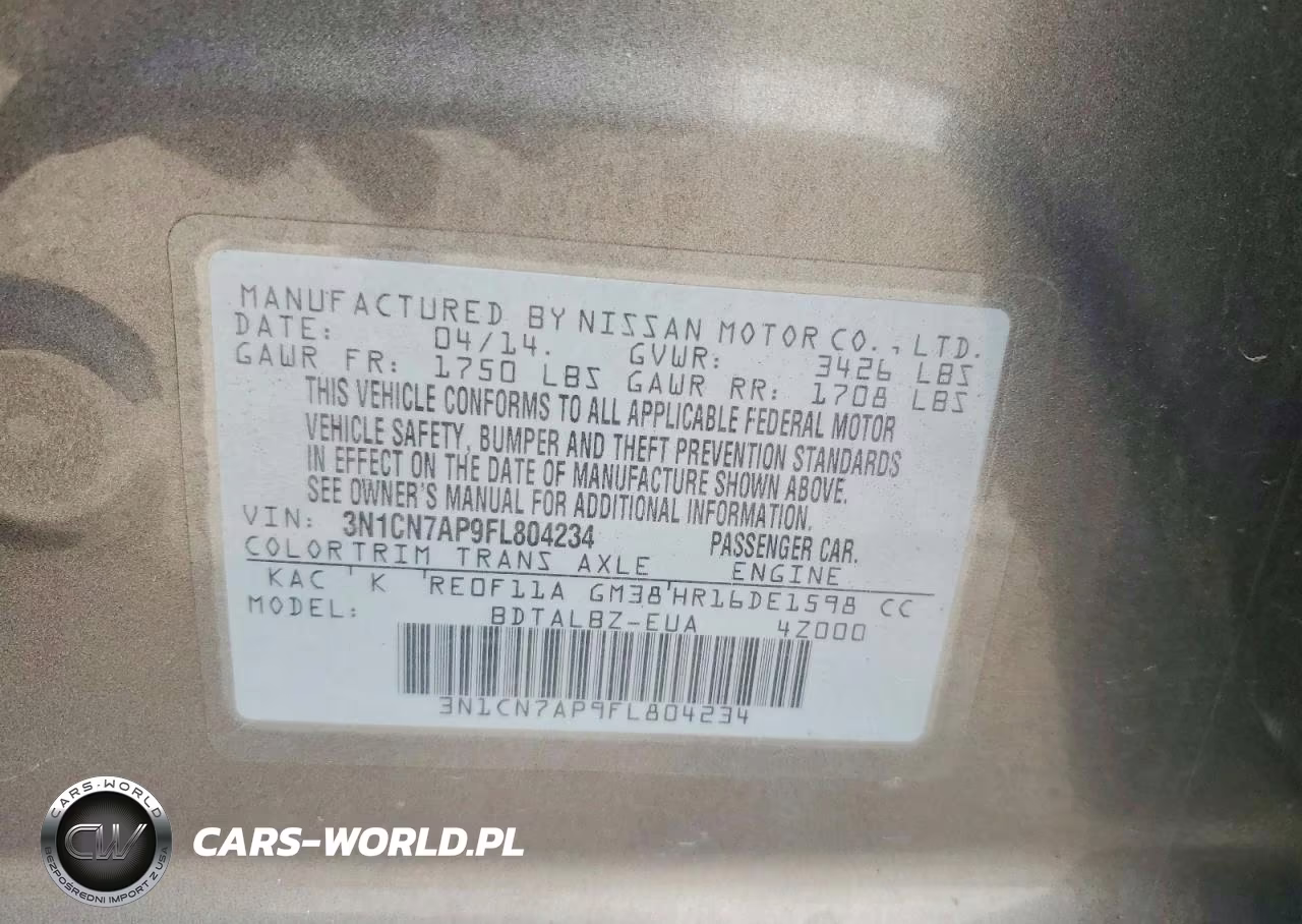 2015 Nissan Versa 1.6 Sv VIN:3N1CN7AP9FL804234 - 12