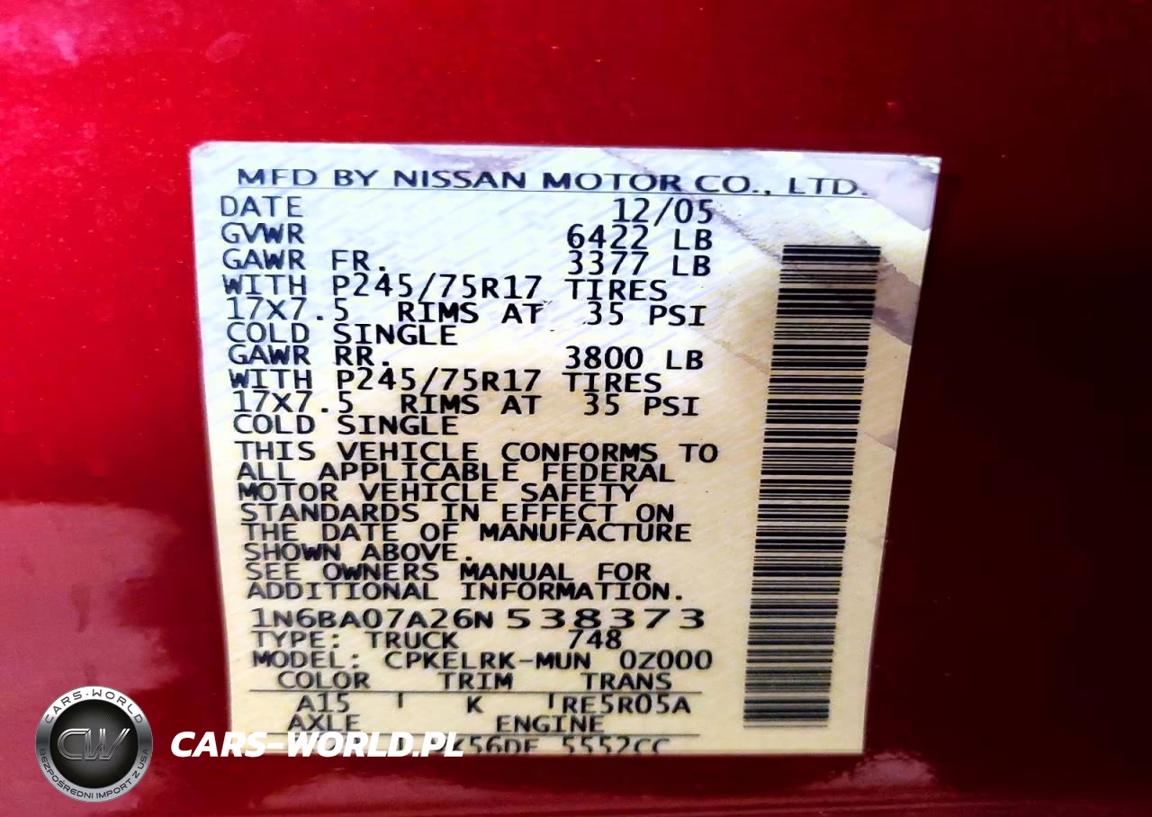 2006 Nissan Titan Xe VIN:1N6BA07A26N538373 - 12