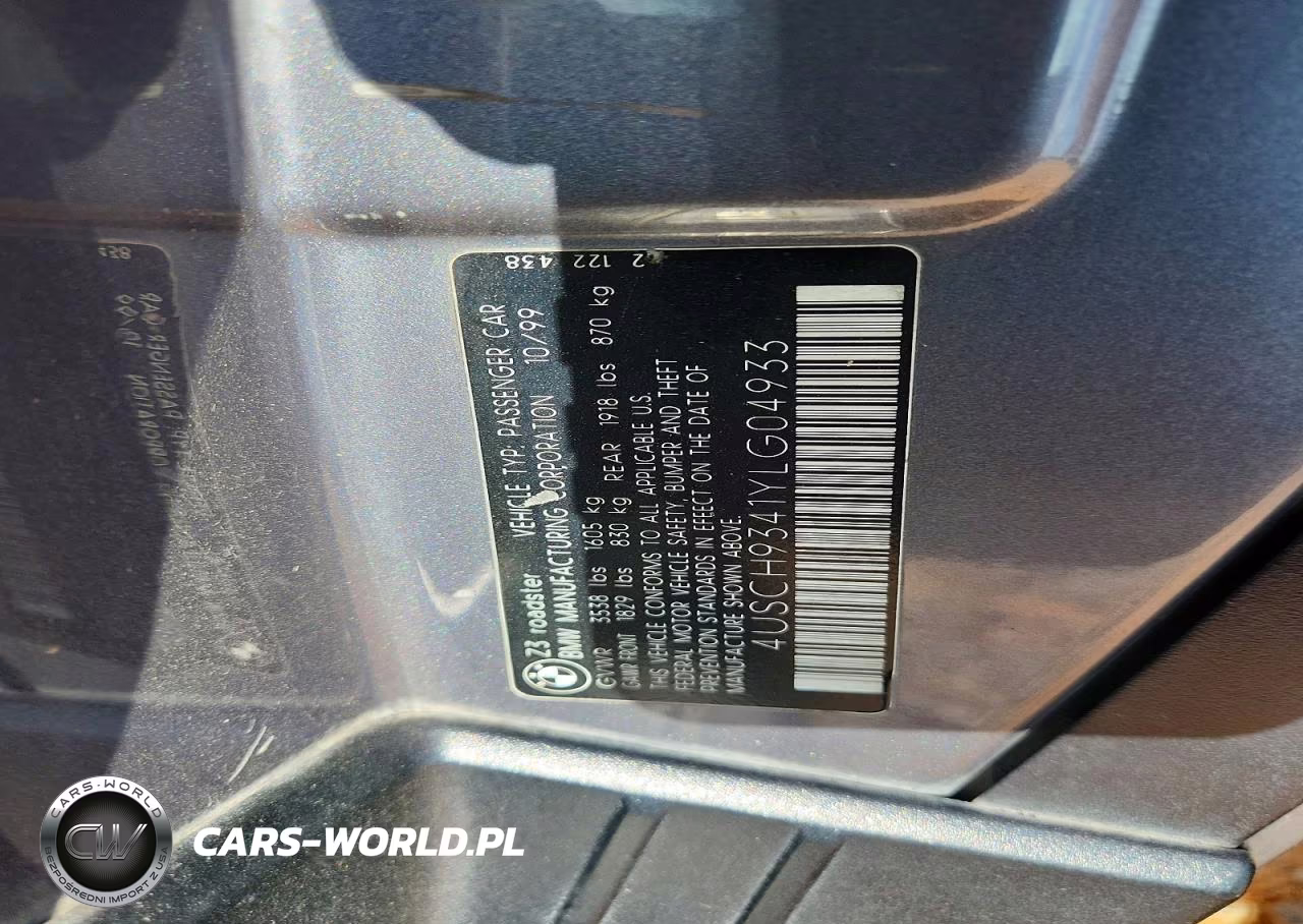2000 BMW Z3 2.3 VIN:4USCH9341YLG04933 - 12
