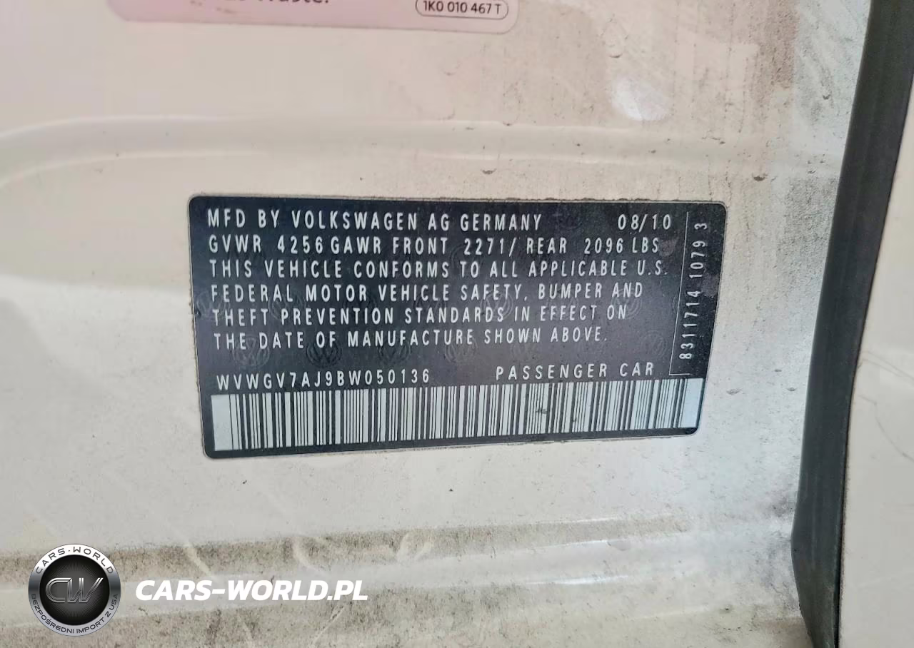 2011 Volkswagen Gti VIN:WVWGV7AJ9BW050136 - 12