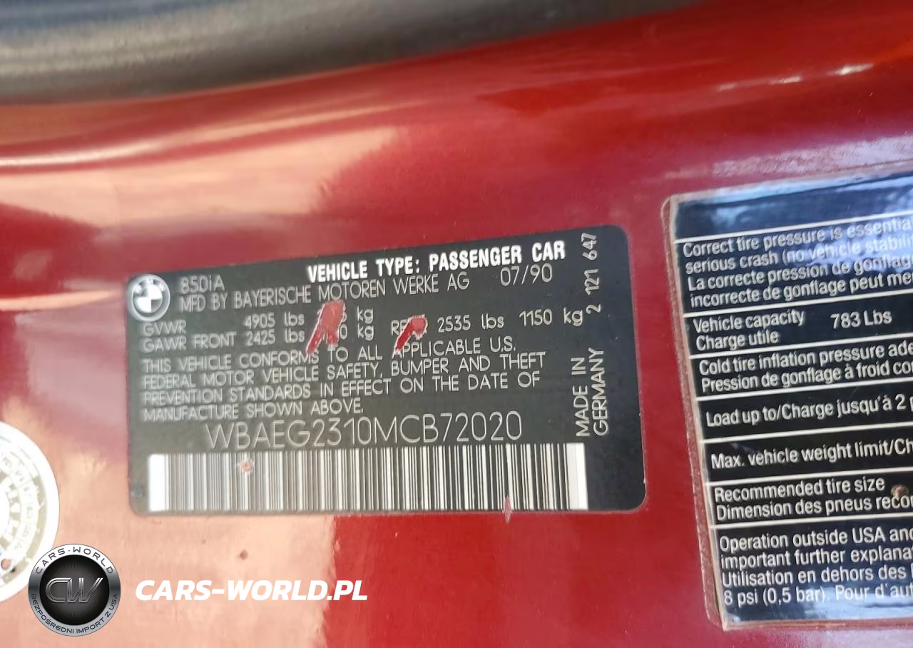 1991 BMW 850 I Automatic VIN:WBAEG2310MCB72020 - 12