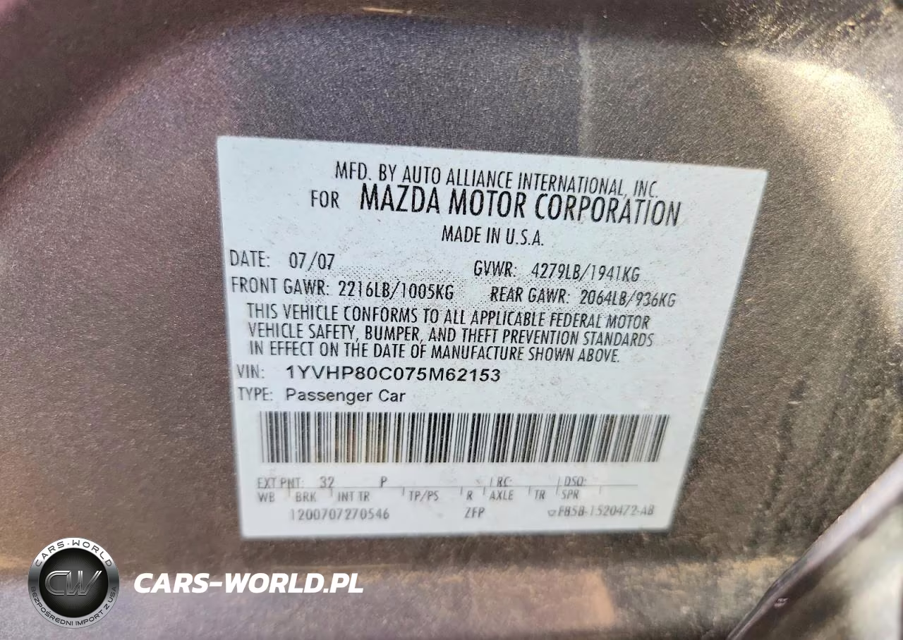 2007 Mazda 6 I VIN:1YVHP80C075M62153 - 12