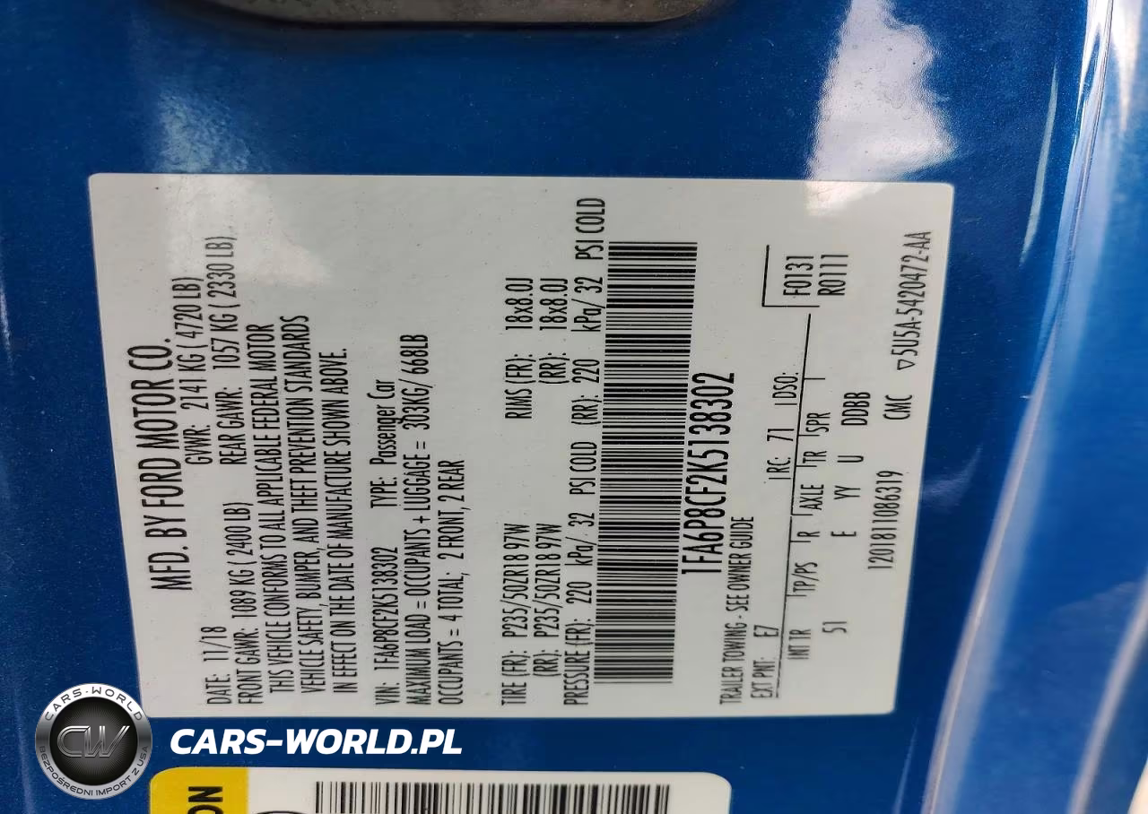 2019 Ford Mustang Gt VIN:1FA6P8CF2K5138302 - 12