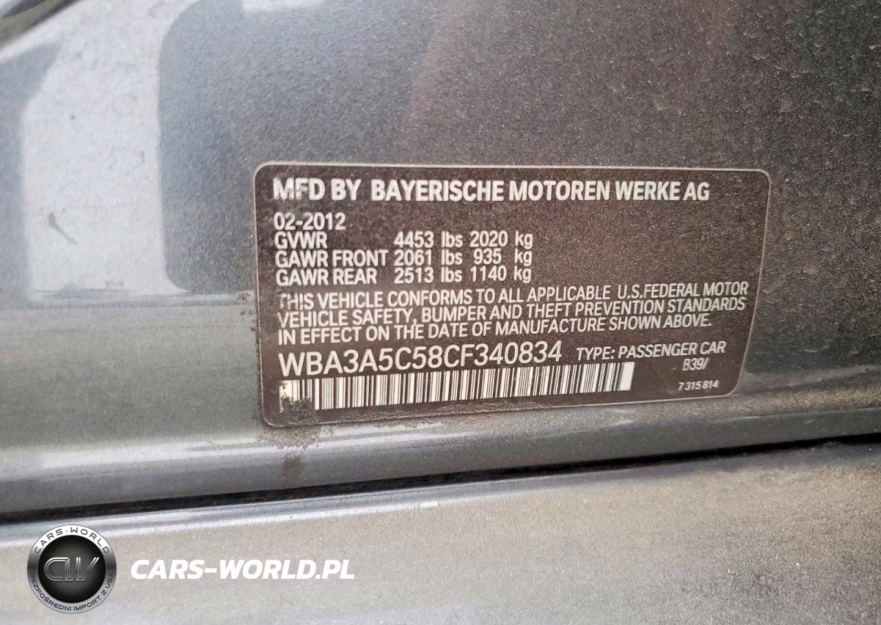 2012 BMW 3 Series VIN:WBA3A5C58CF340834 - 12
