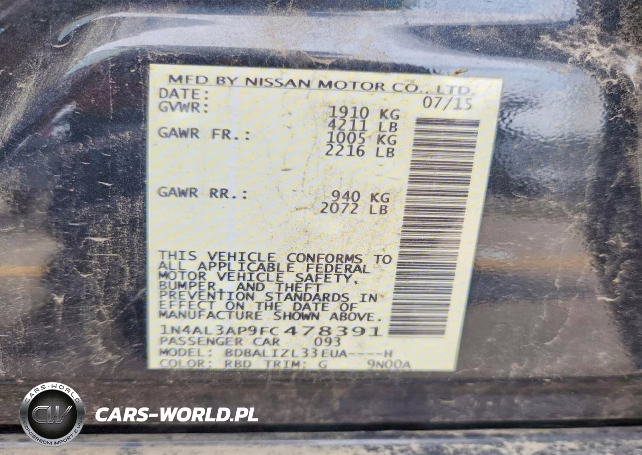 2015 Nissan Altima 2.5 Sv VIN:1N4AL3AP9FC478391 - 12