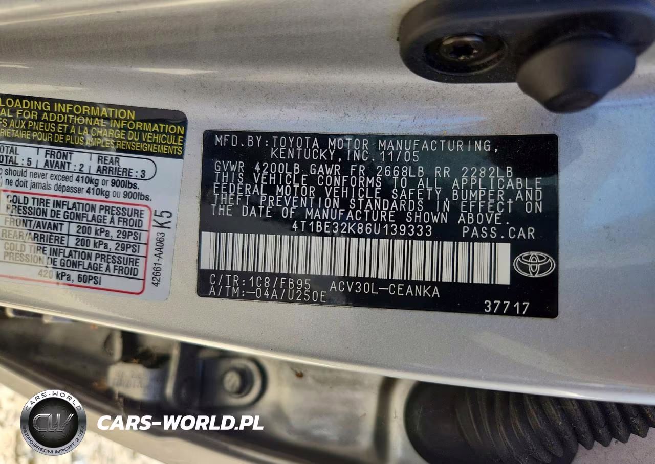 2006 Toyota Camry Standard VIN:4T1BE32K86U139333 - 12
