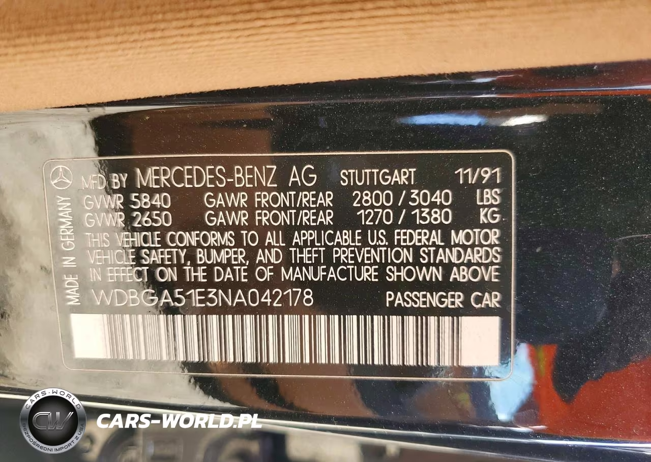 1992 Mercedes-Benz 500 Sel VIN:WDBGA51E3NA042178 - 12