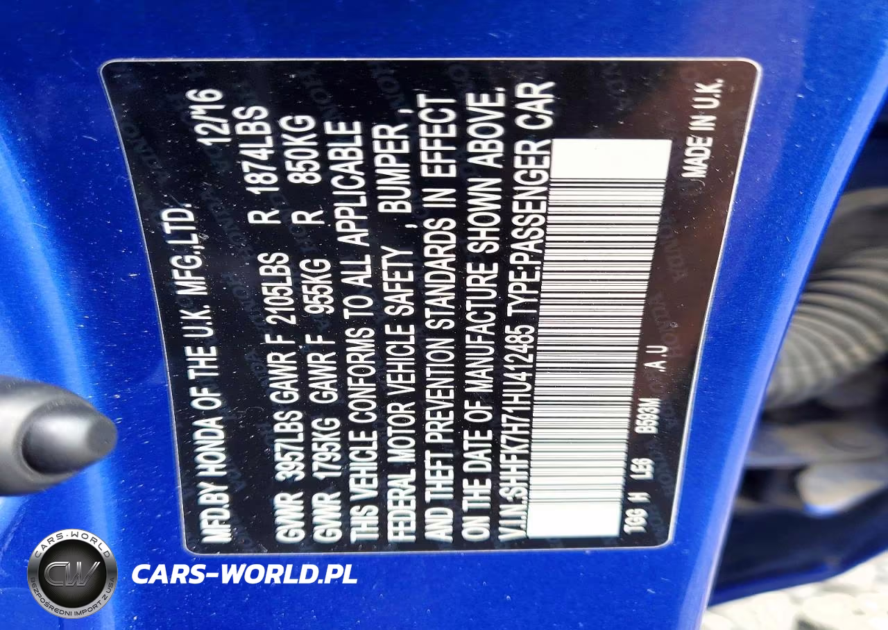 2017 Honda Civic Exl VIN:SHHFK7H71HU412485 - 12
