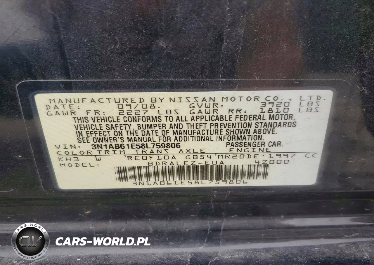 2008 Nissan Sentra 2.0 VIN:3N1AB61E58L759806 - 11