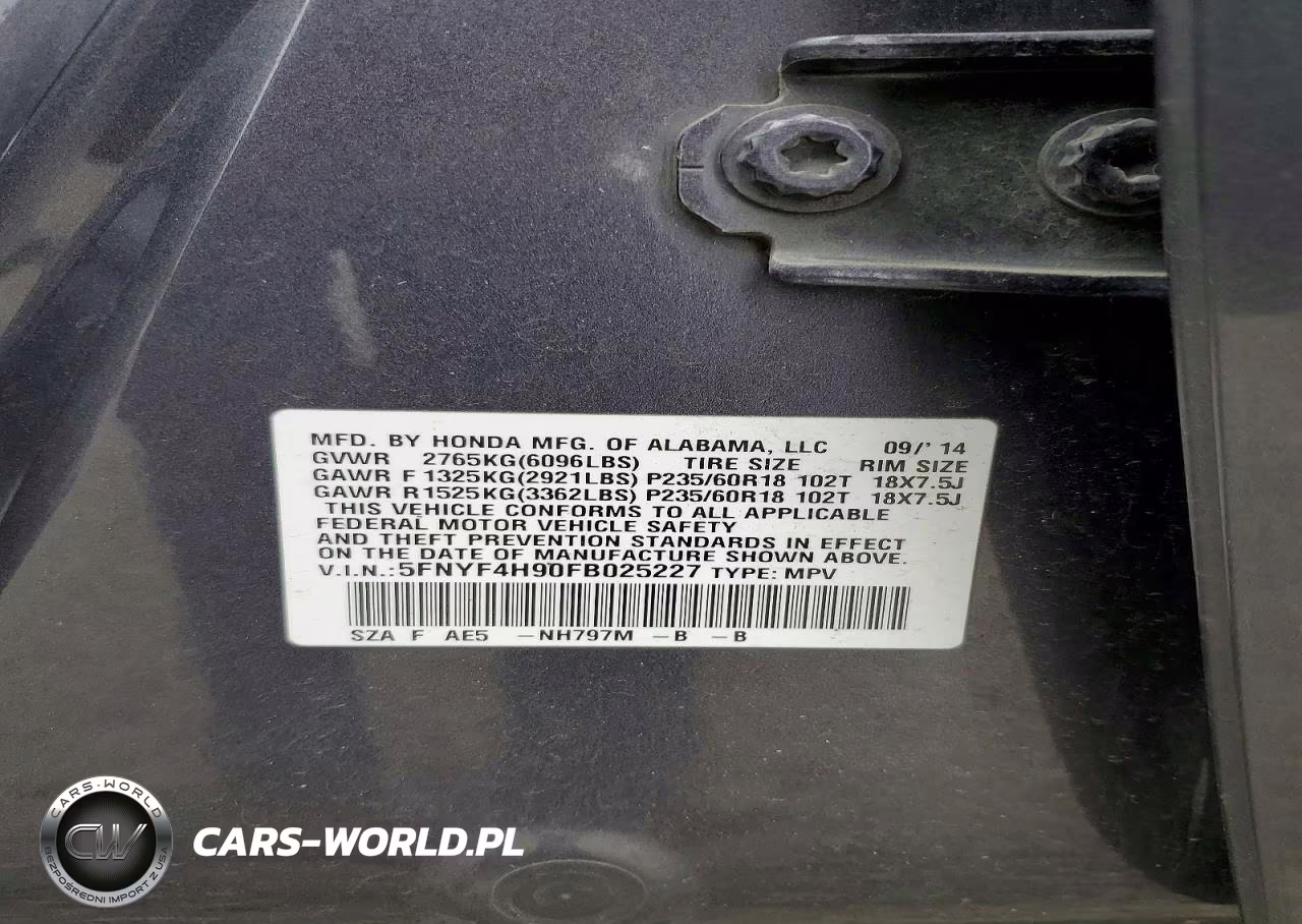 2015 Honda Pilot Touring VIN:5FNYF4H90FB025227 - 14