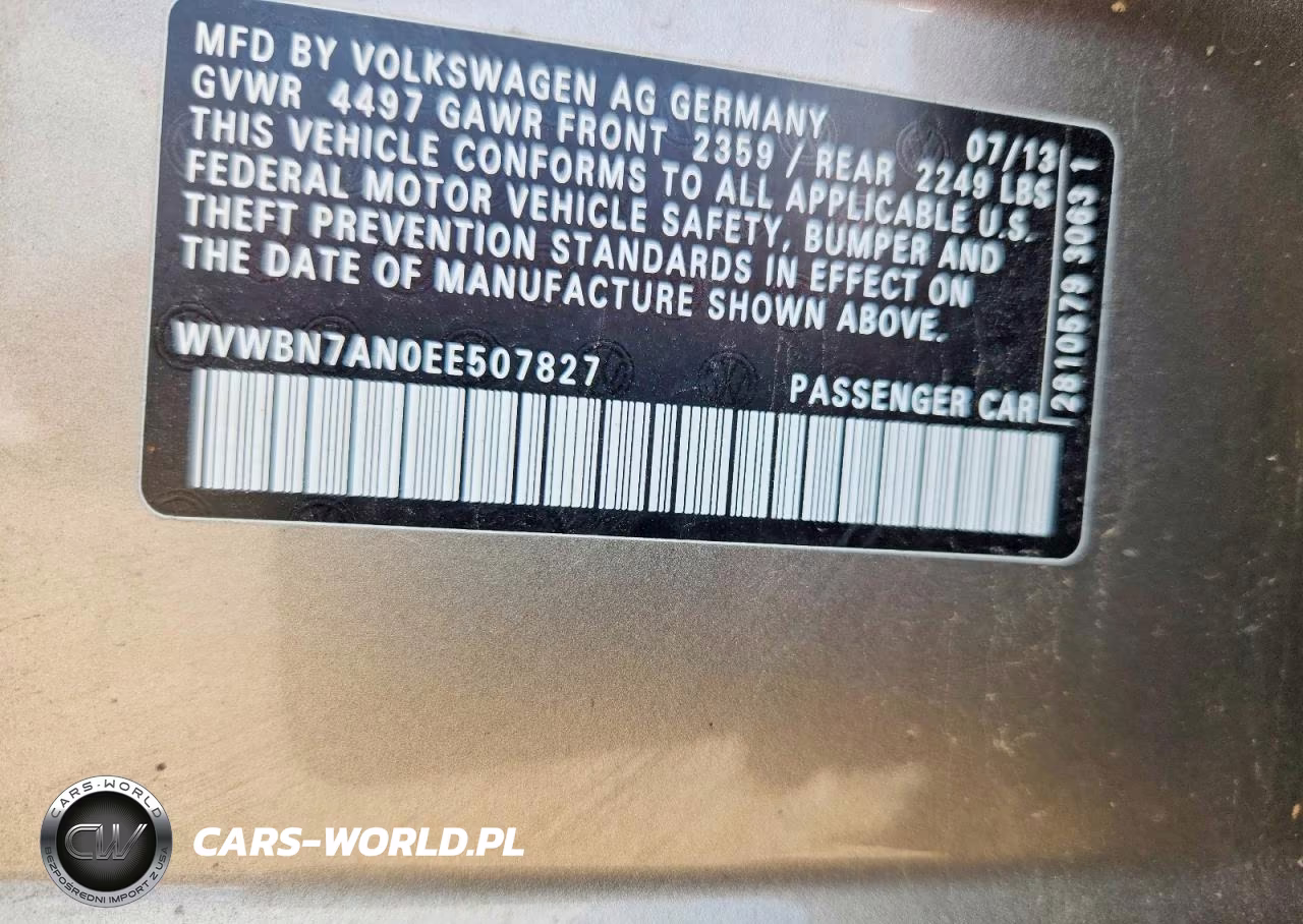 2014 Volkswagen Cc Sport VIN:WVWBN7AN0EE507827 - 12