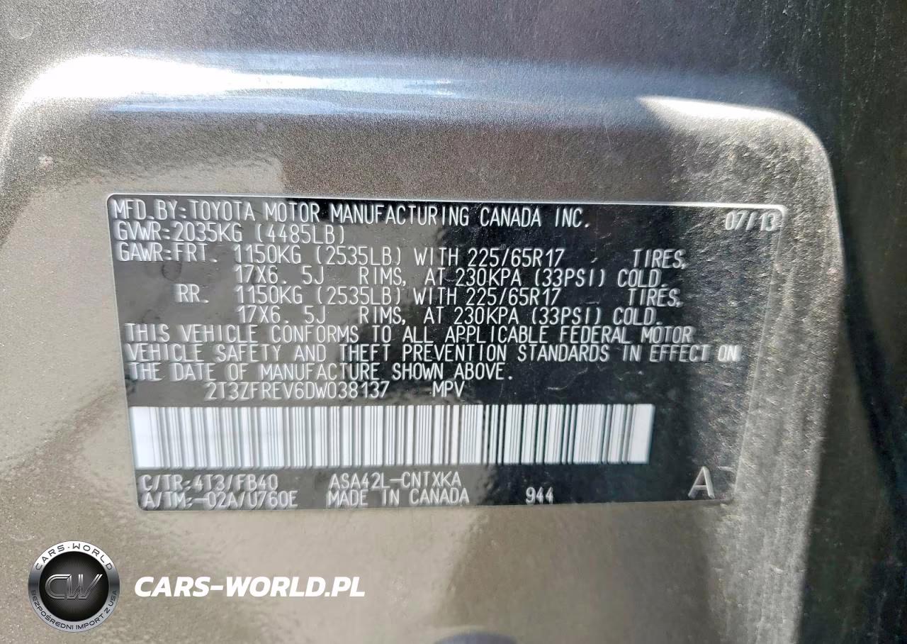 2013 Toyota Rav4 Le VIN:2T3ZFREV6DW038137 - 13