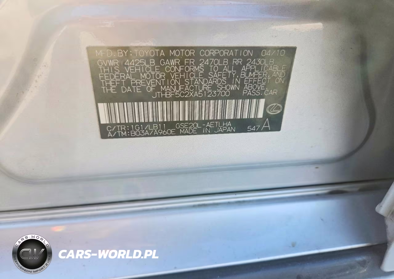 2010 Lexus Is 250 VIN:JTHBF5C2XA5123700 - 12