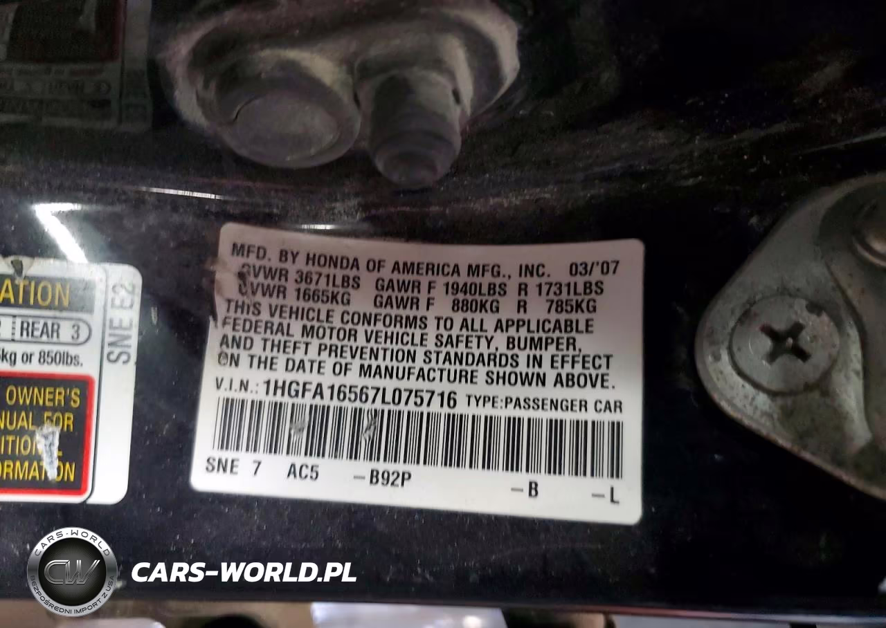 2007 Honda Civic Lx VIN:1HGFA16567L075716 - 12