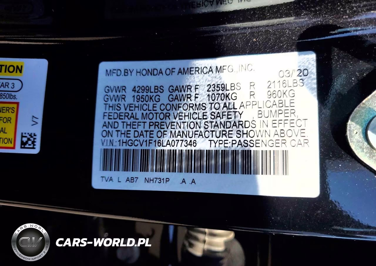 2020 Honda Accord VIN:1HGCV1F16LA077346 - 12