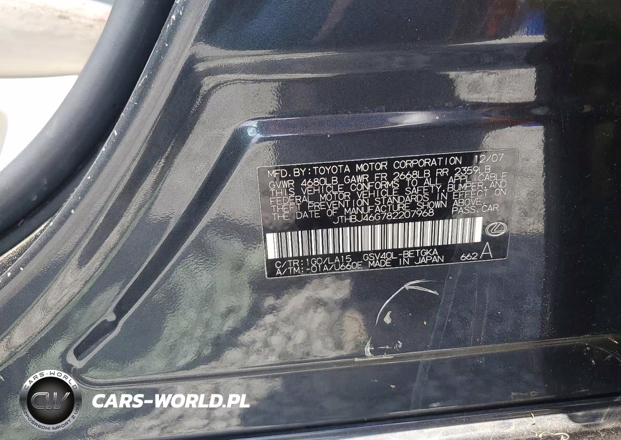 2008 Lexus Es 350 VIN:JTHBJ46G782207968 - 12