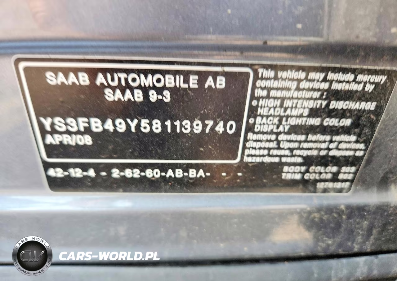 2008 Saab 9-3 2.0T VIN:YS3FB49Y581139740 - 12
