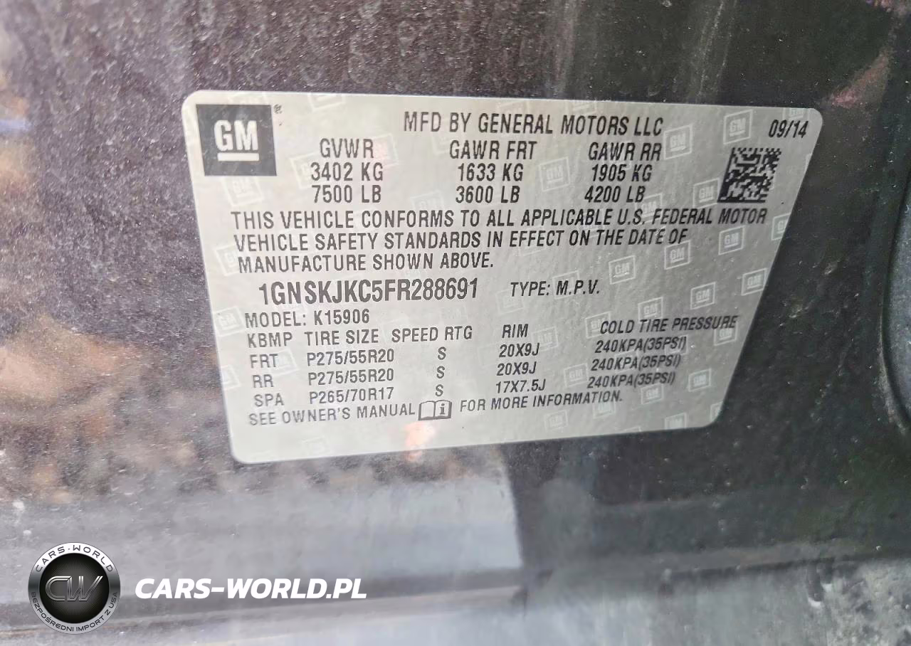 2015 Chevrolet Suburban K1500 Lt VIN:1GNSKJKC5FR288691 - 13