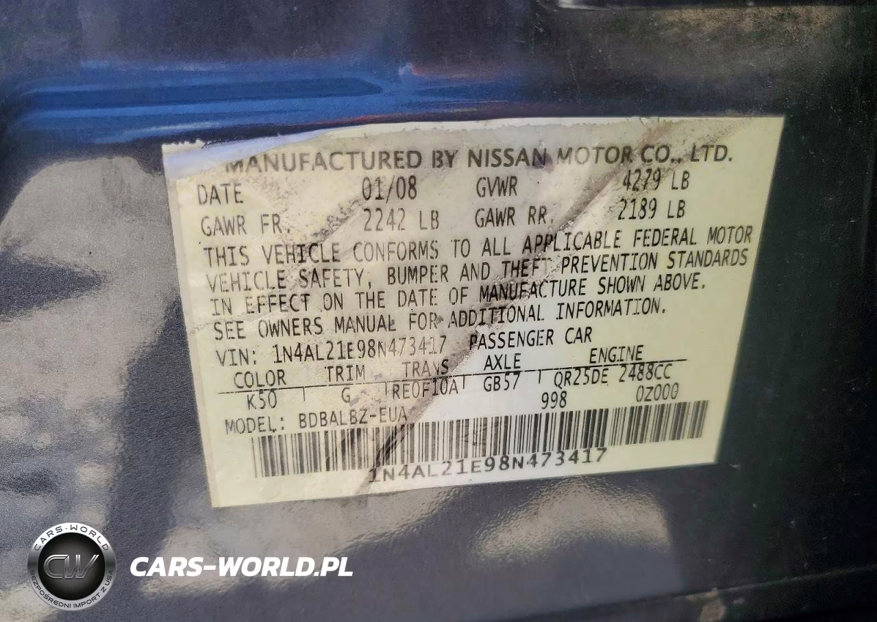 2008 Nissan Altima 2.5 VIN:1N4AL21E98N473417 - 12