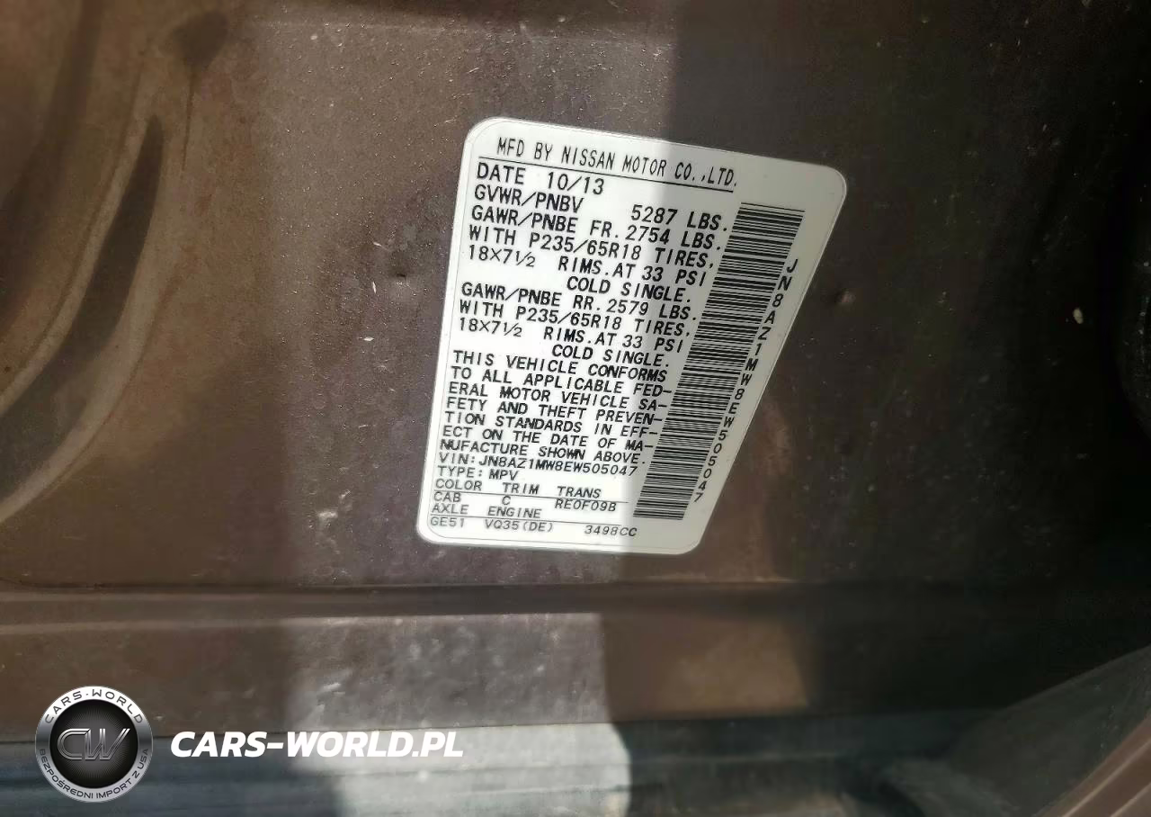 2014 Nissan Murano Sl VIN:JN8AZ1MW8EW505047 - 13