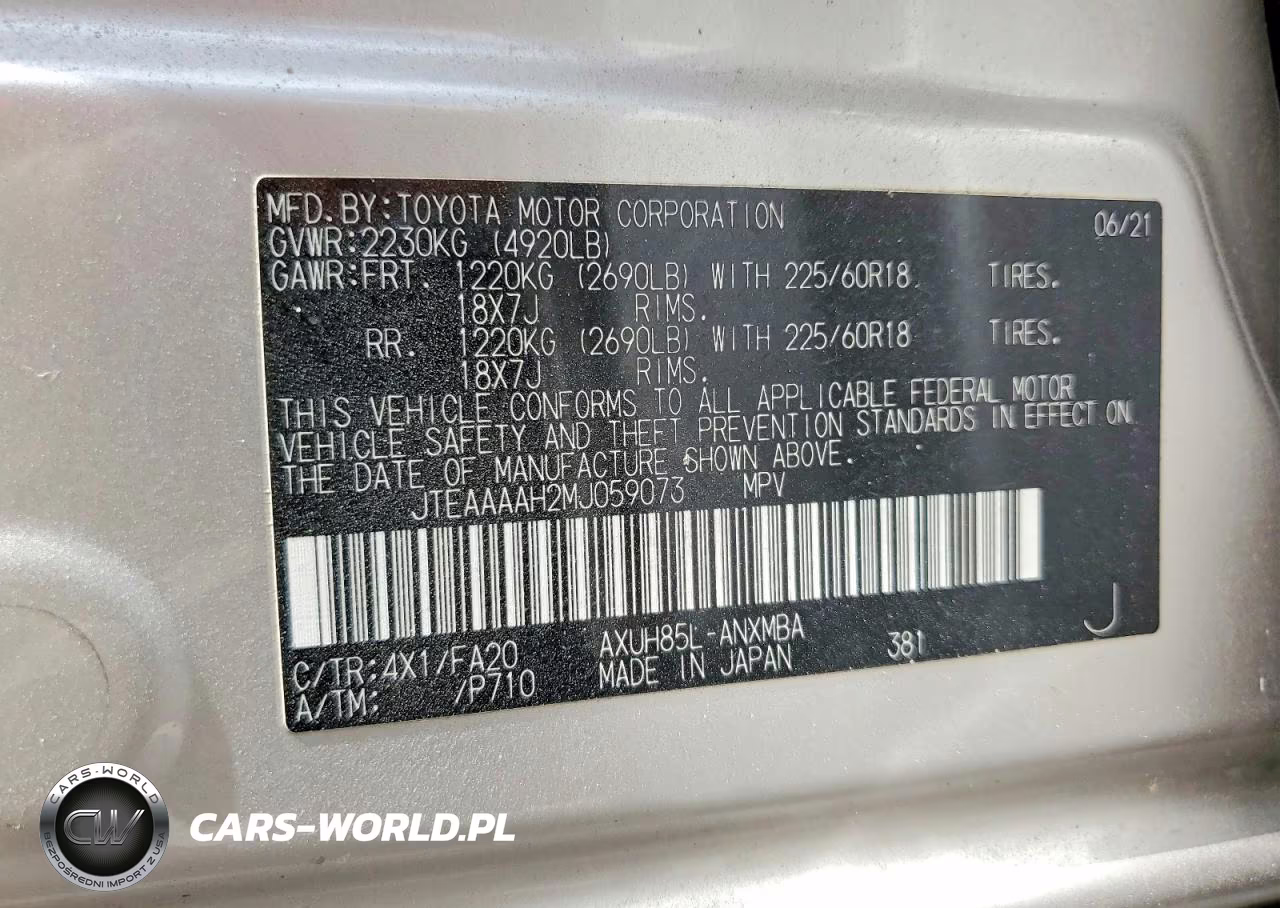 2021 Toyota Venza Le VIN:JTEAAAAH2MJ059073 - 14