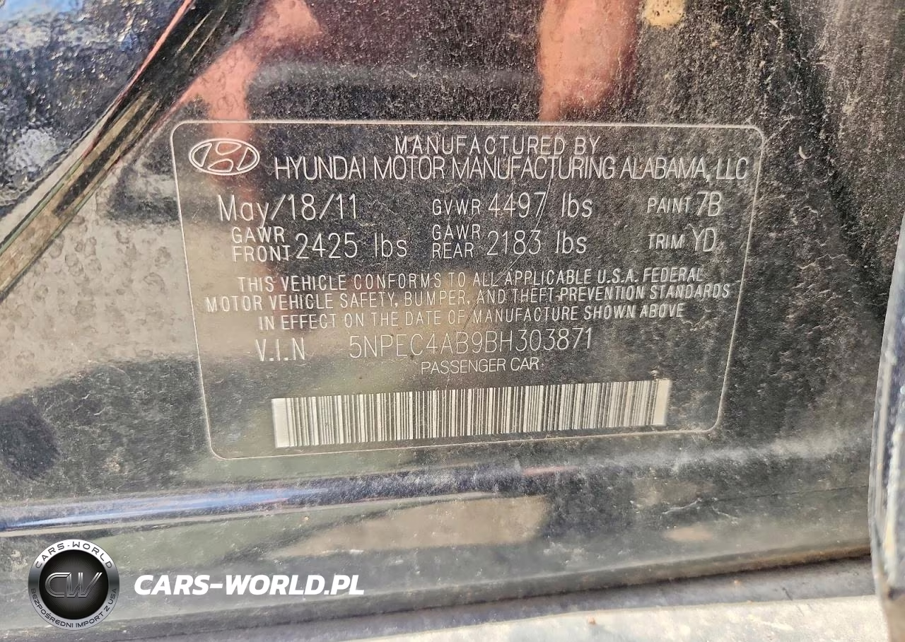 2011 Hyundai Sonata Limited 2.0T VIN:5NPEC4AB9BH303871 - 13