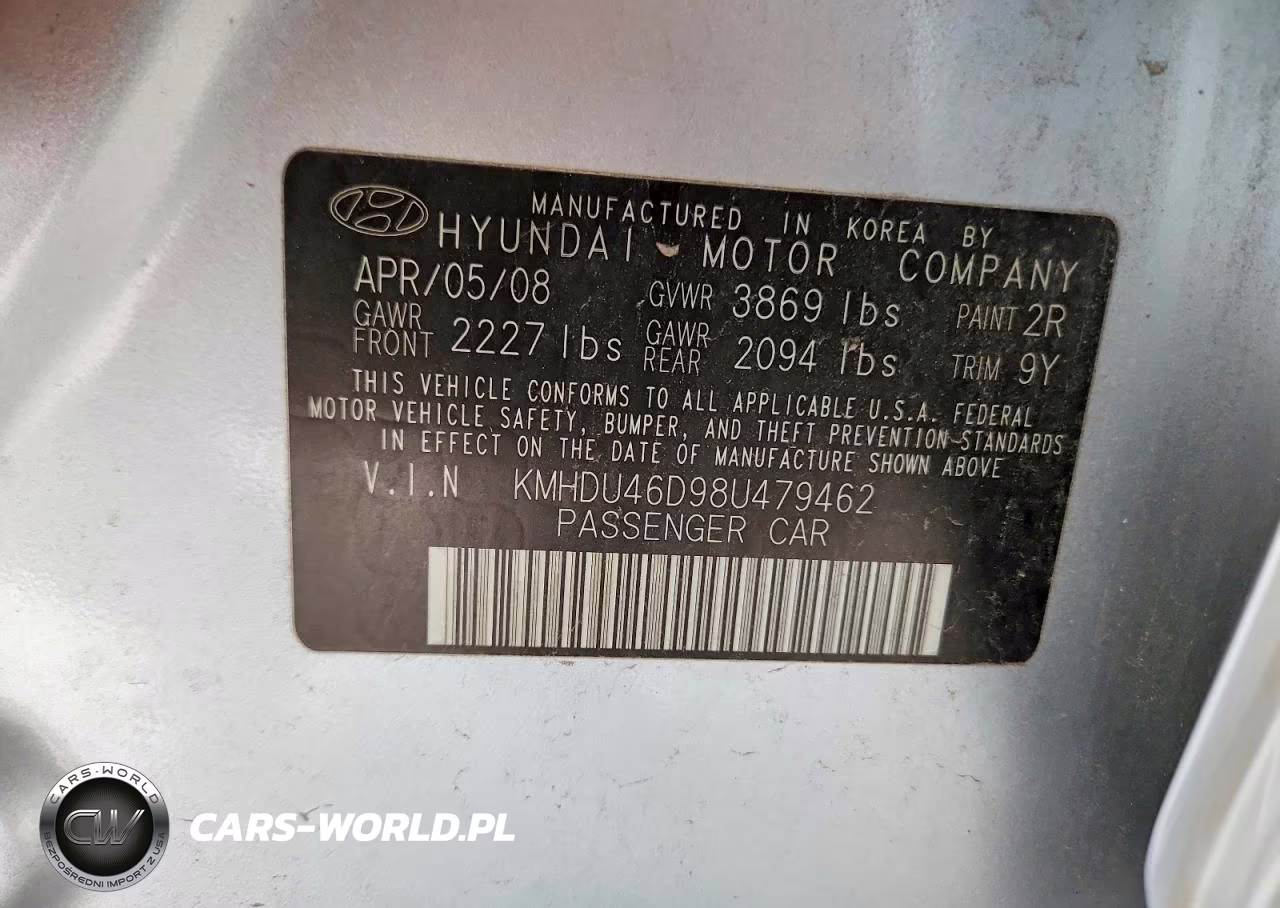 2008 Hyundai Elantra Gls VIN:KMHDU46D98U479462 - 12