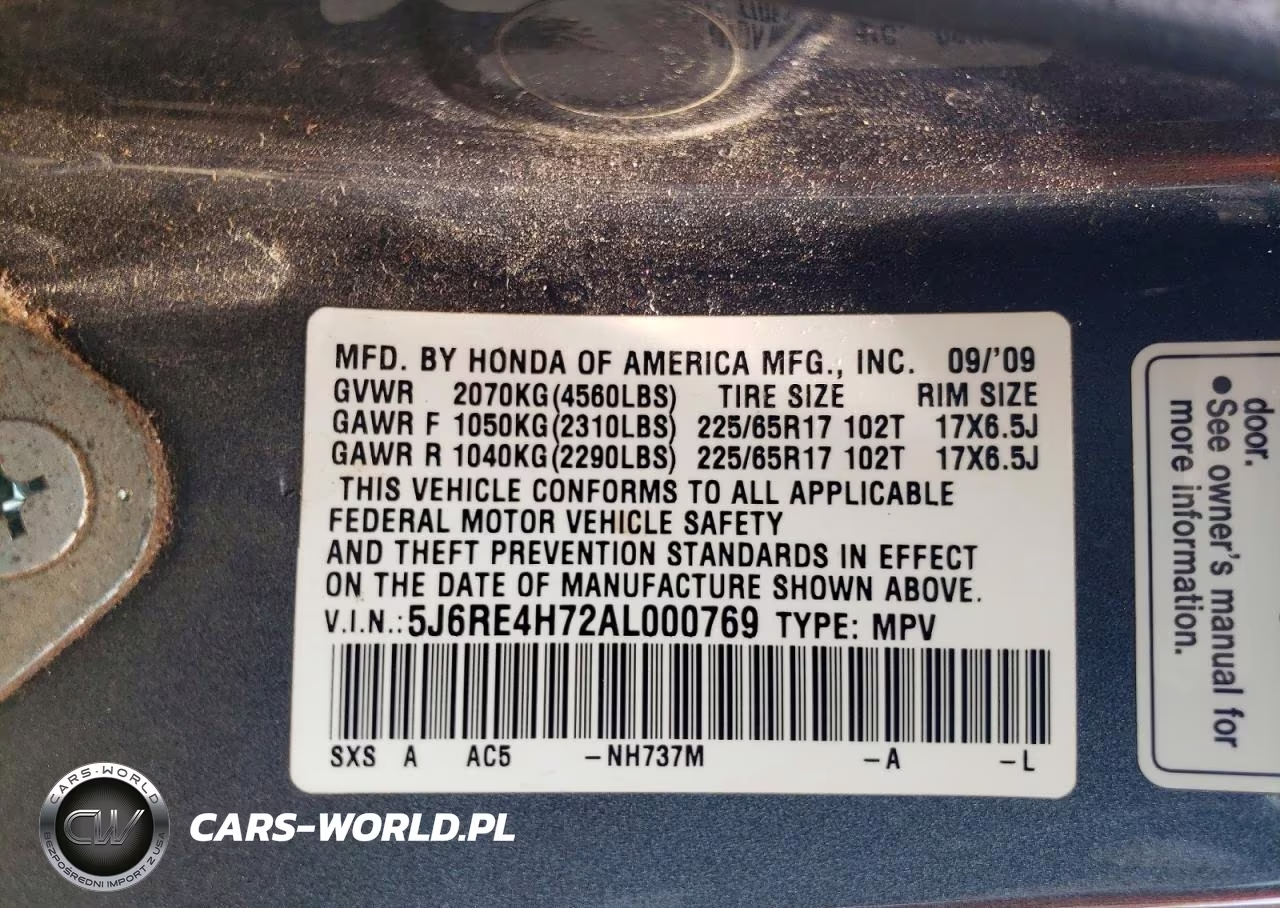 2010 Honda Cr-V Exl VIN:5J6RE4H72AL000769 - 13