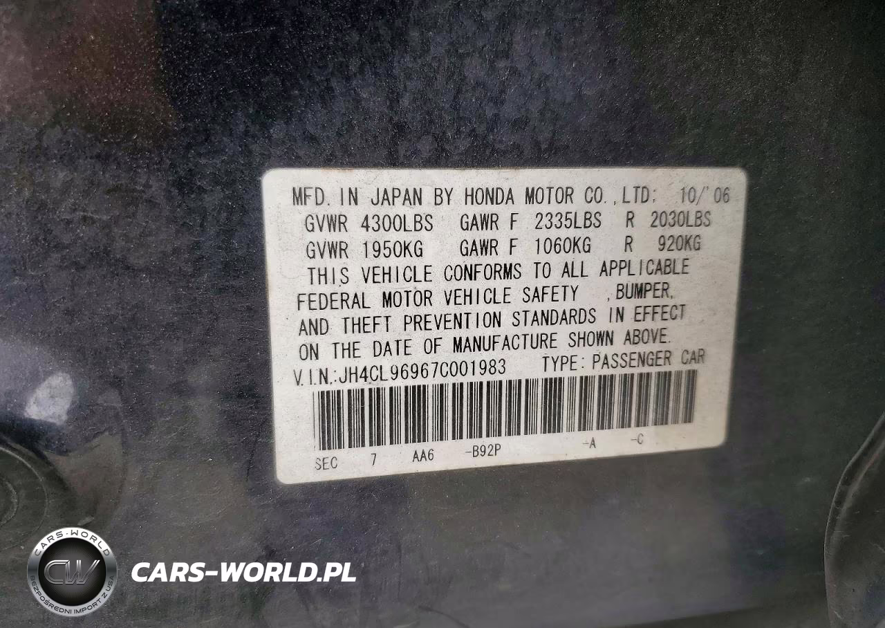 2007 Acura Tsx VIN:JH4CL96967C001983 - 13