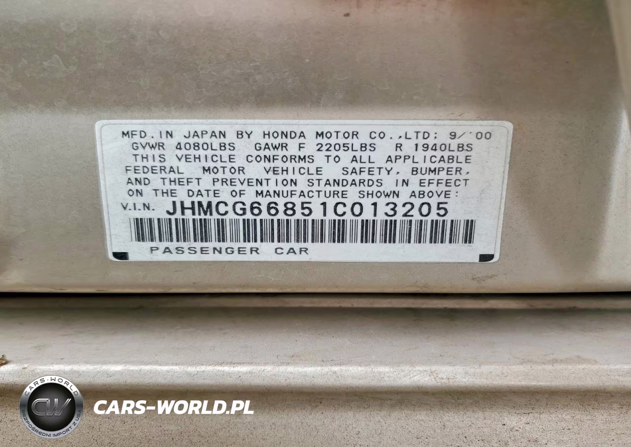 2001 Honda Accord Ex VIN:JHMCG66851C013205 - 12