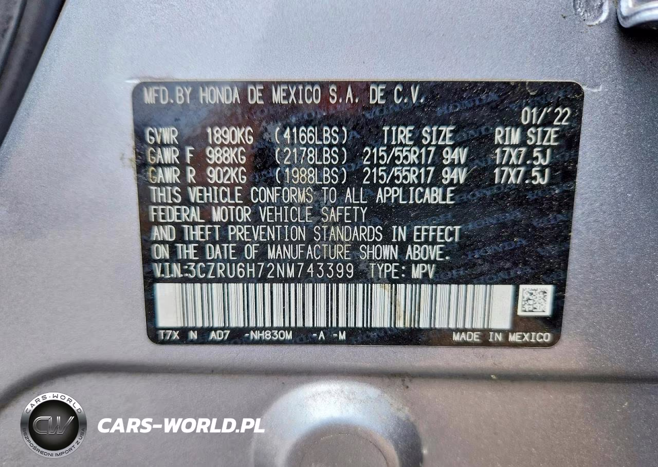 2022 Hond Hr-V VIN:3CZRU6H72NM743399 - 12