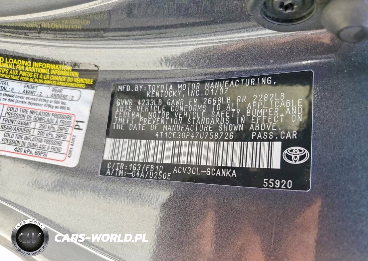 2007 Toyota Camry Solara Se VIN:4T1CE30P47U758726 - 12