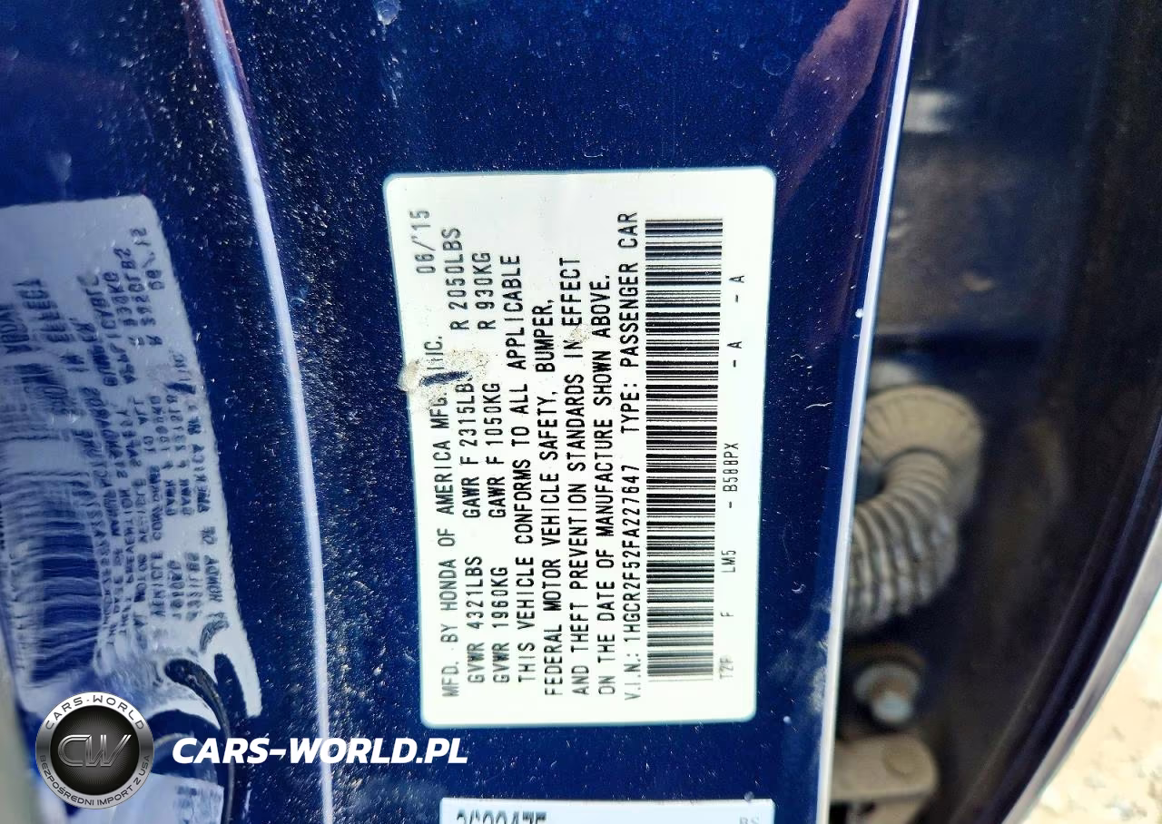 2015 Honda Accord Sport VIN:1HGCR2F52FA227647 - 12