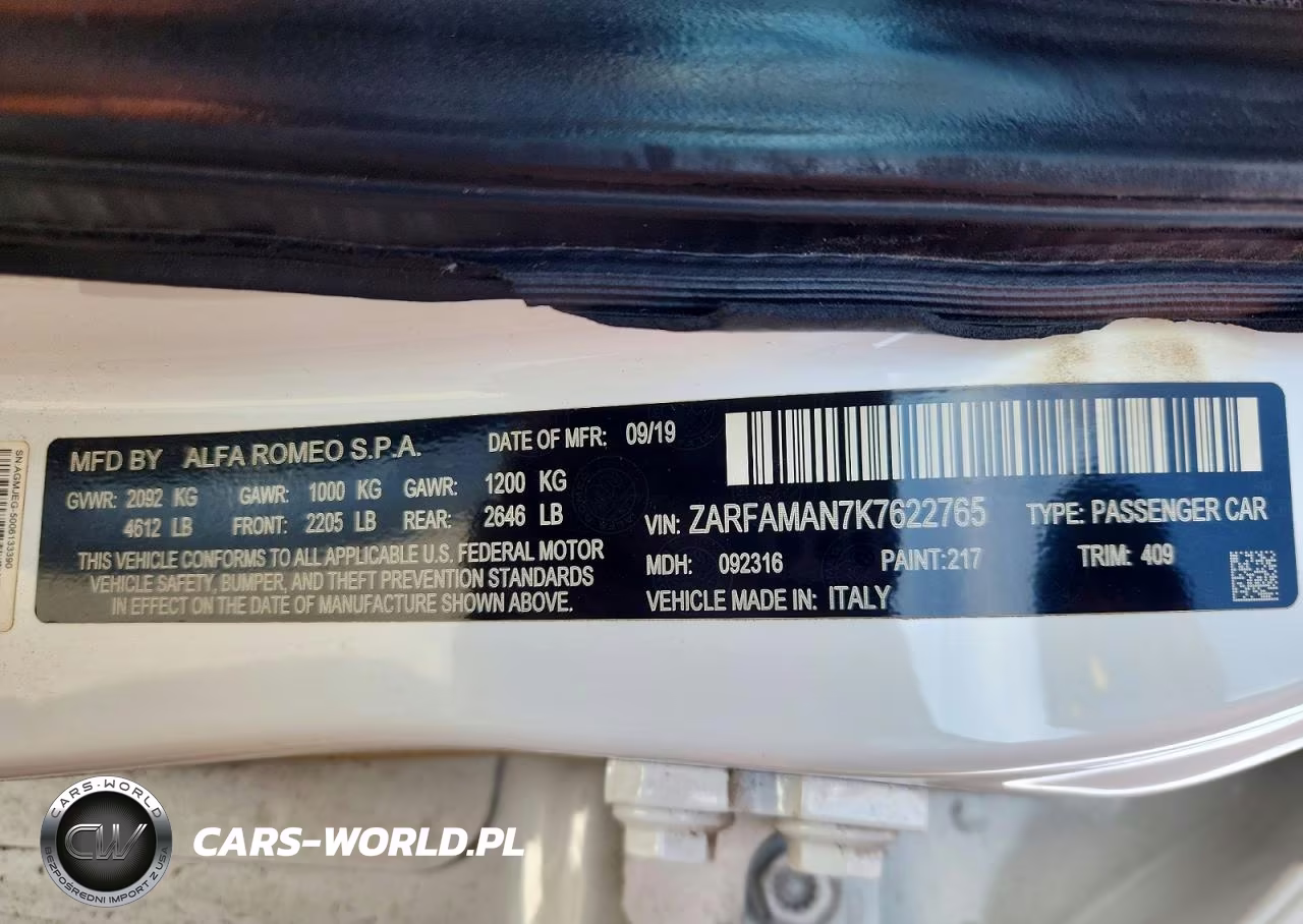 2019 Alfa Romeo Giulia VIN:ZARFAMAN7K7622765 - 12