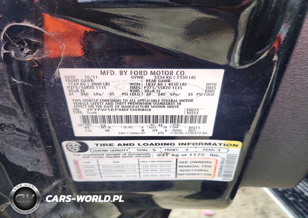 2011 Ford 12 Pass Va VIN:1FTFW1EF9BFD05802 - 12