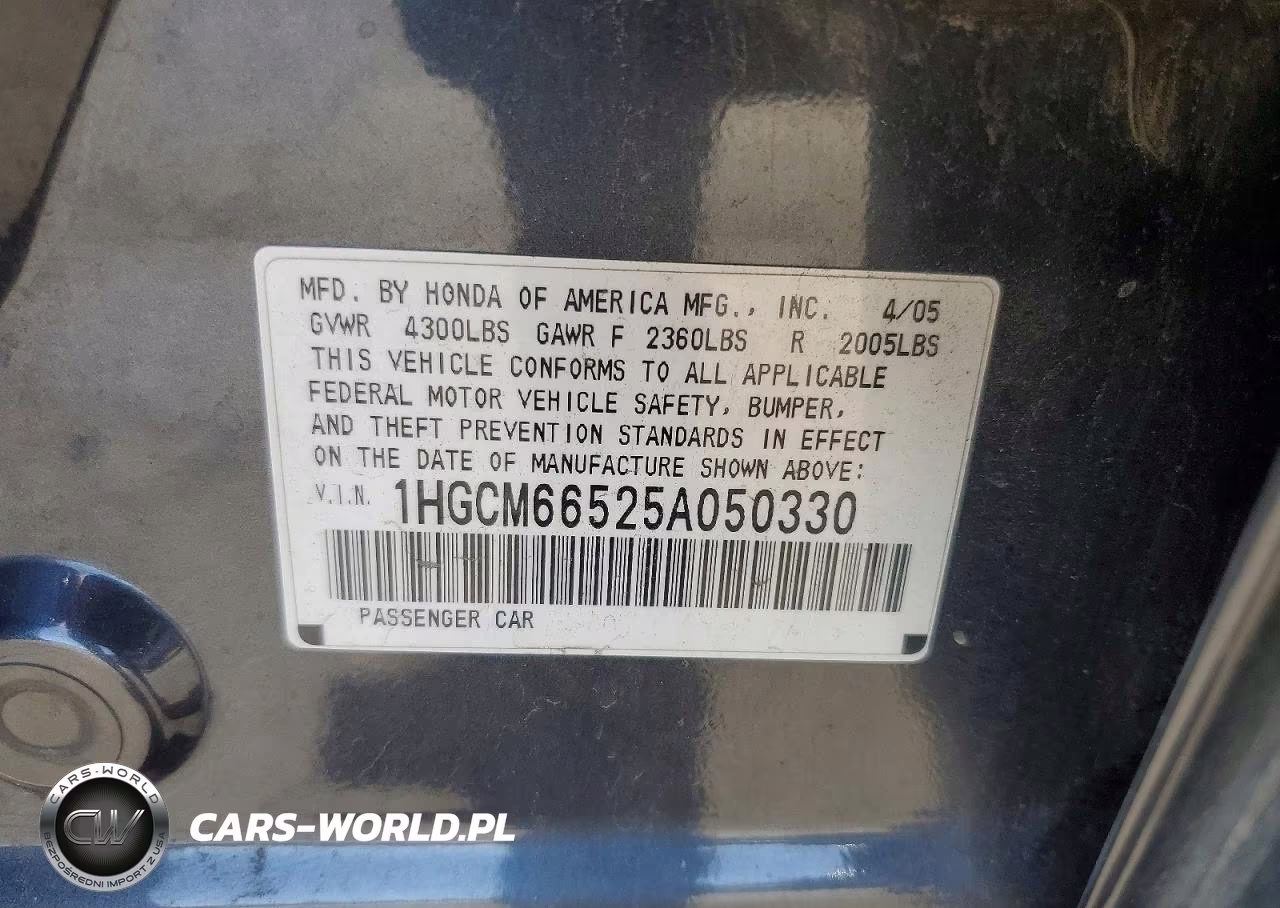 2005 Hond Accord VIN:1HGCM66525A050330 - 12