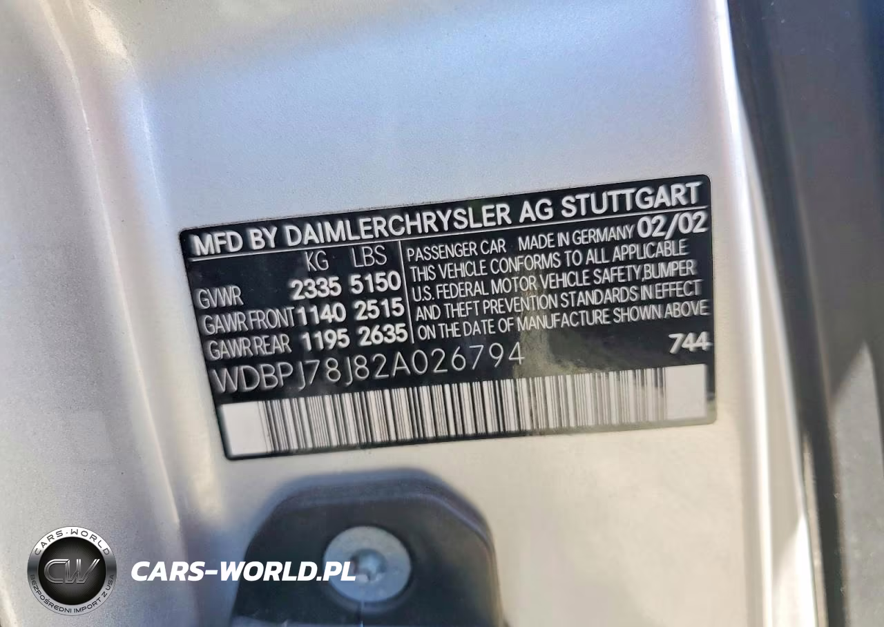 2002 Mercedes-Benz Cl 600 VIN:WDBPJ78J82A026794 - 12