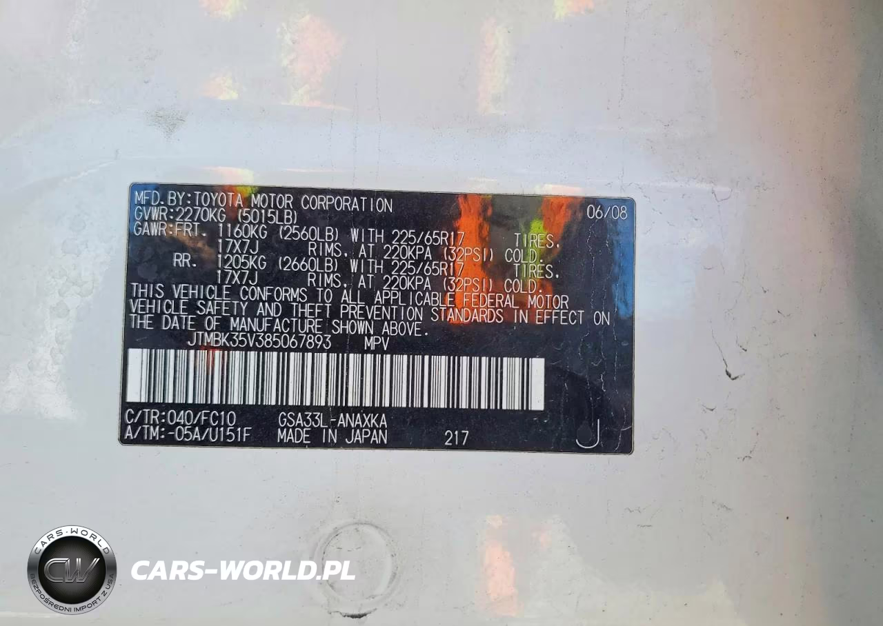 2008 Toyota Rav4 Base VIN:JTMBK35V385067893 - 13
